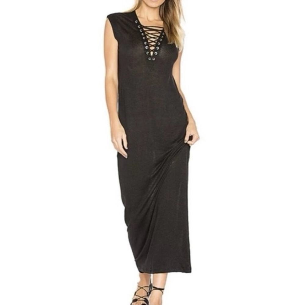 Iro Daisy black lace up v neck maxi dress sleeveless XS gothic lounge